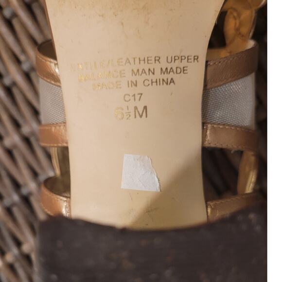 Ann Marino Bronze Nude Clear Mesh Strappy Sandal 6.5 Block Heel Quietlux Coastal - Picture 7 of 9